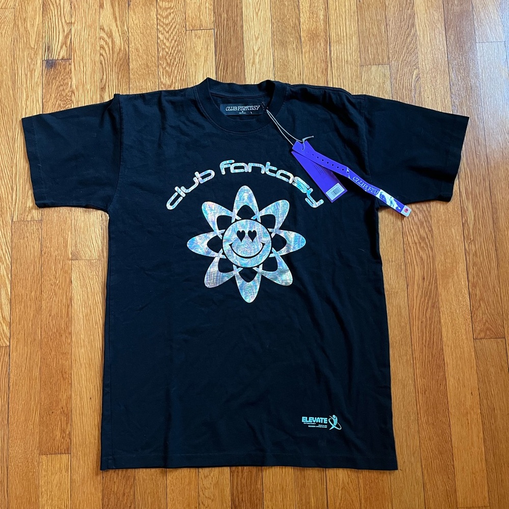 NWT Urban Outfitters Club Fantasy Atomic Happiness Holographic T-Shirt Small